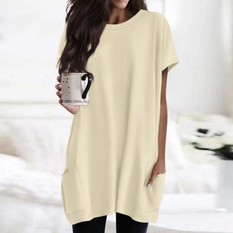 Regular Fit Women T Shirt Short Sleeves Round Neck Pocket Print Tops