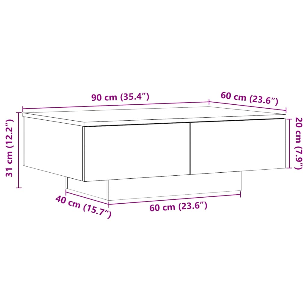 Couchtisch im rustikalen Holzlook 90 x 60 x 31 cm Holzwerkstoff