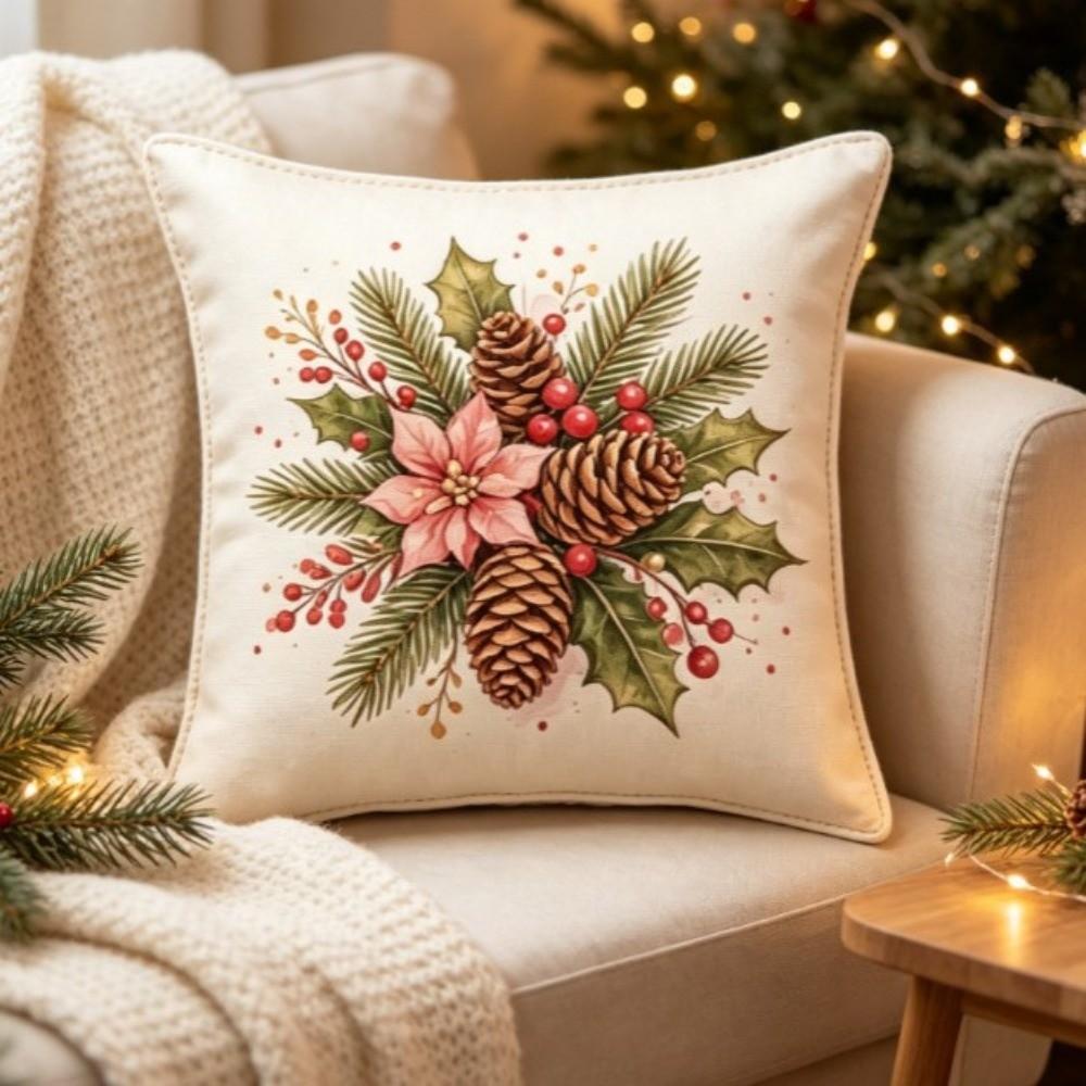 Soft Christmas Pillow Cover Pink Watercolor Style Santa Pillow Cover  Party Decoration