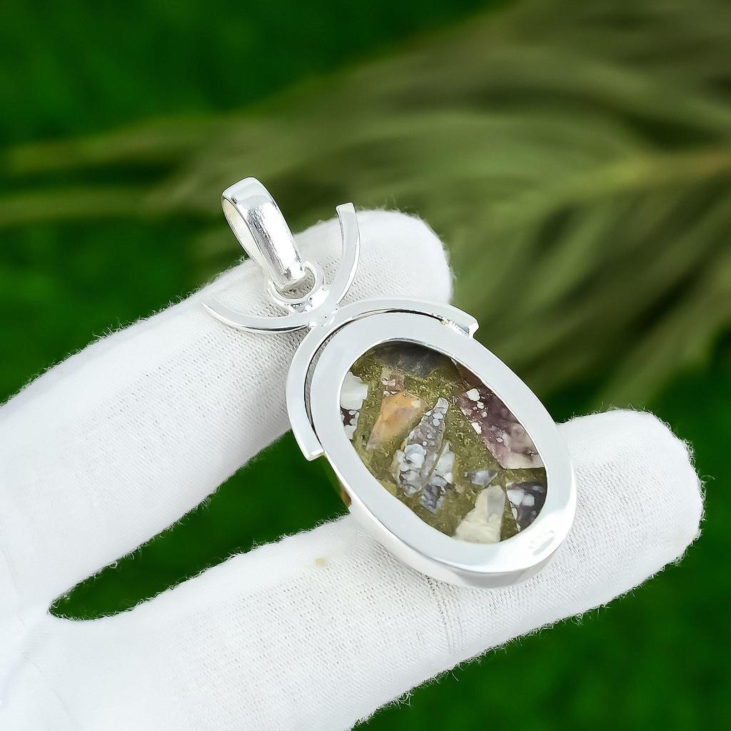 Copper Coconut Jasper Gemstone Art Deco Bezel Sister Pendant 925 Sterling Silver