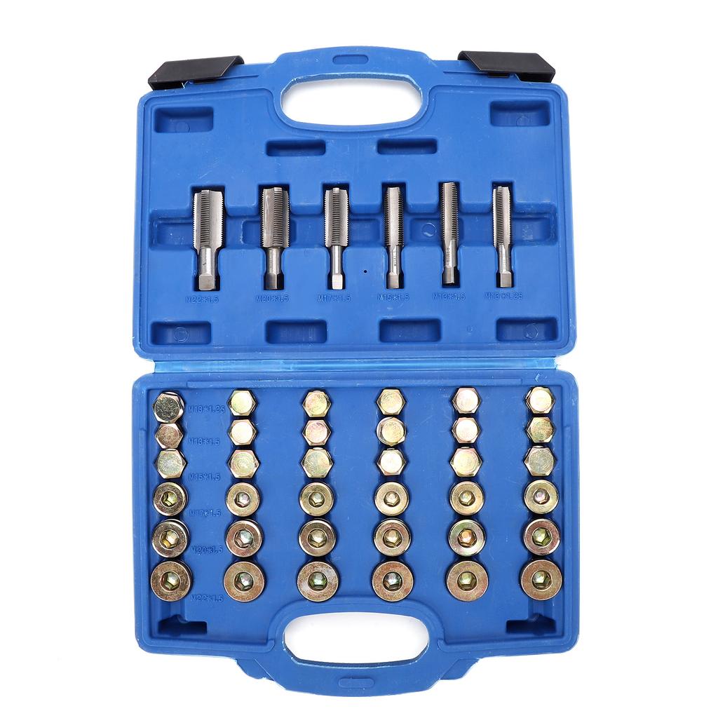 114pcs Oil Pan Drain Plug Repair Kit Alloy Steel Drain Plug Removal Tool Auto Thread Repair Tool Set with Carry Case