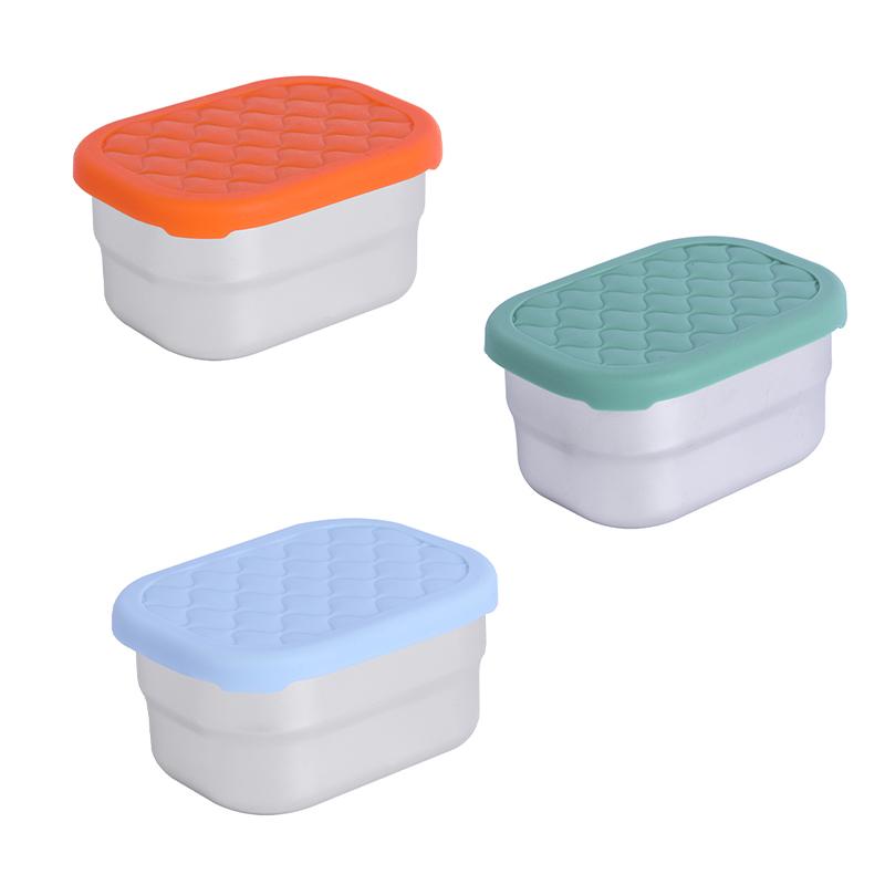 3pcs Stainless Steel Snack Box 8oz Rectangular Food Container with Leak-Proof Lid Multipurpose Small Container for Fruits Salad