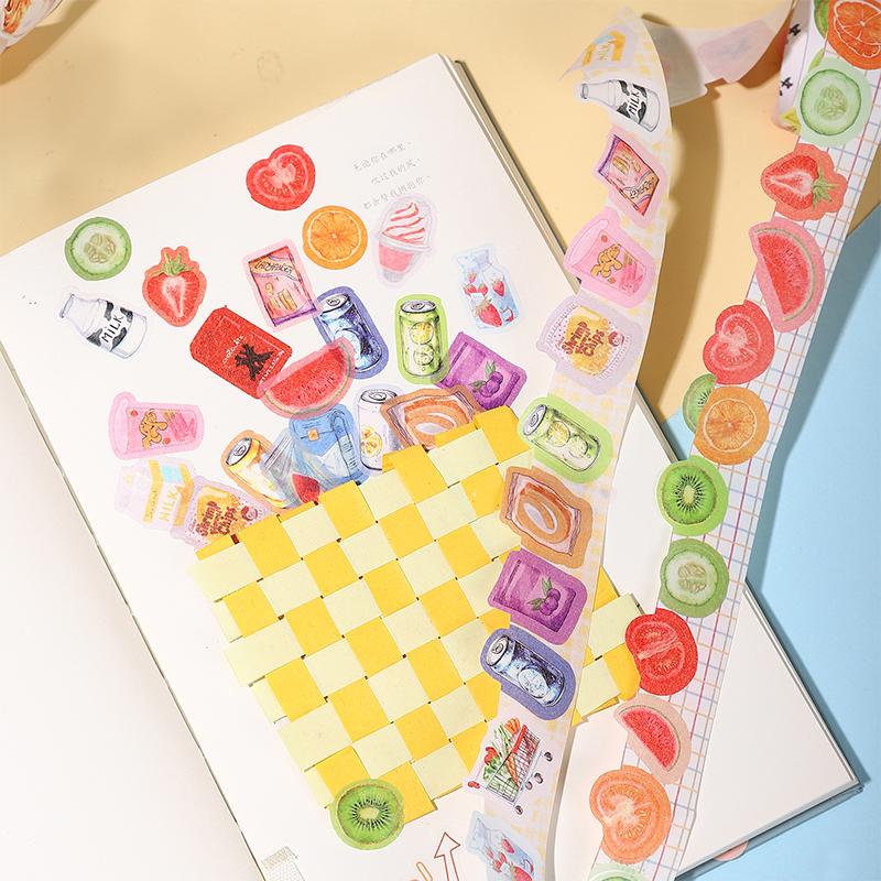 Small Size Pattern Tape Boxed Cat Coffee Fruit House Creative Hand Account Collage Material DIY Decorative Tape Can Write Tape