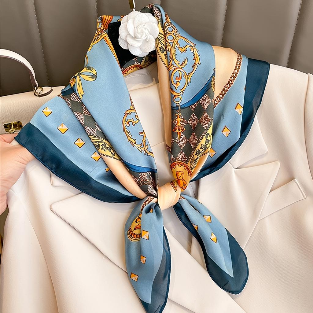 Luxury Women Chain Print Square Scarf Thin Breathable Bandanna Ladies Imitation Silk Scarf Trendy Decorative Hairband