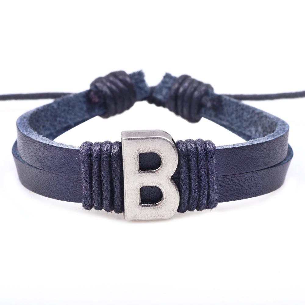 Handmade Woven Leather Bracelet with English Letter Charms