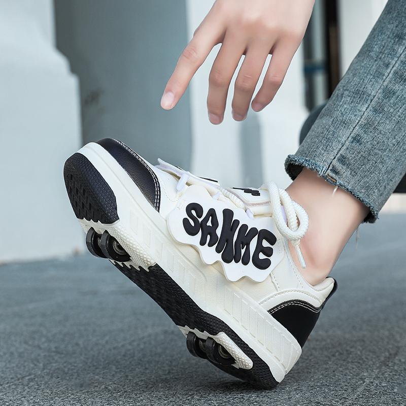 Boy/girls Sneakers with Wheels Four -wheel Sports Boots Wheel Skate Can Remove Student Skate Shoes