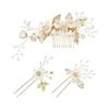 3-Piece Hair Accessory Set: Floral Pearl U-Pin Hairpins & Kanzashi Hair Comb with Artificial Flowers - Elegant Bridal & Formal Occasion Headpiece for