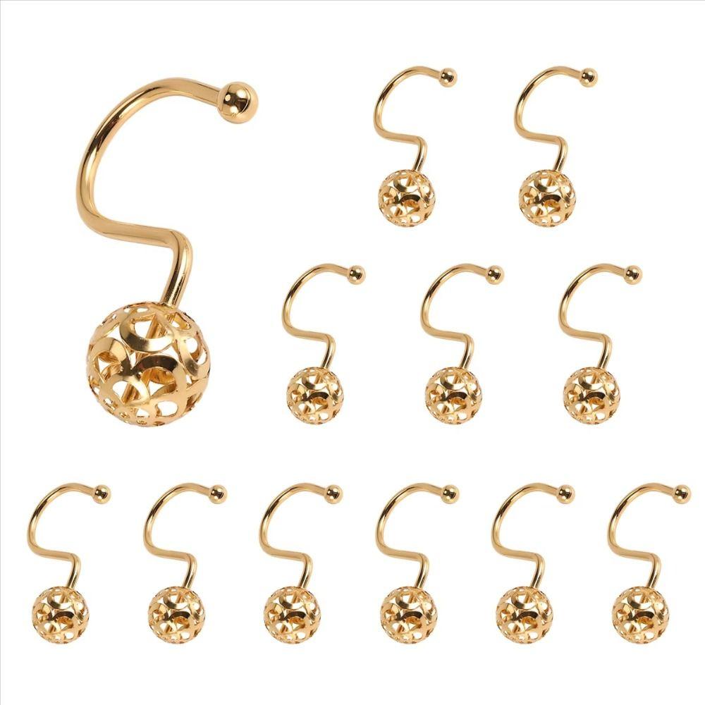 12Pcs Metal Shower Curtain Hooks Set Decorative Rustproof Curtain Rings Easy Install Quiet Sliding Shower Rings for Bathroom