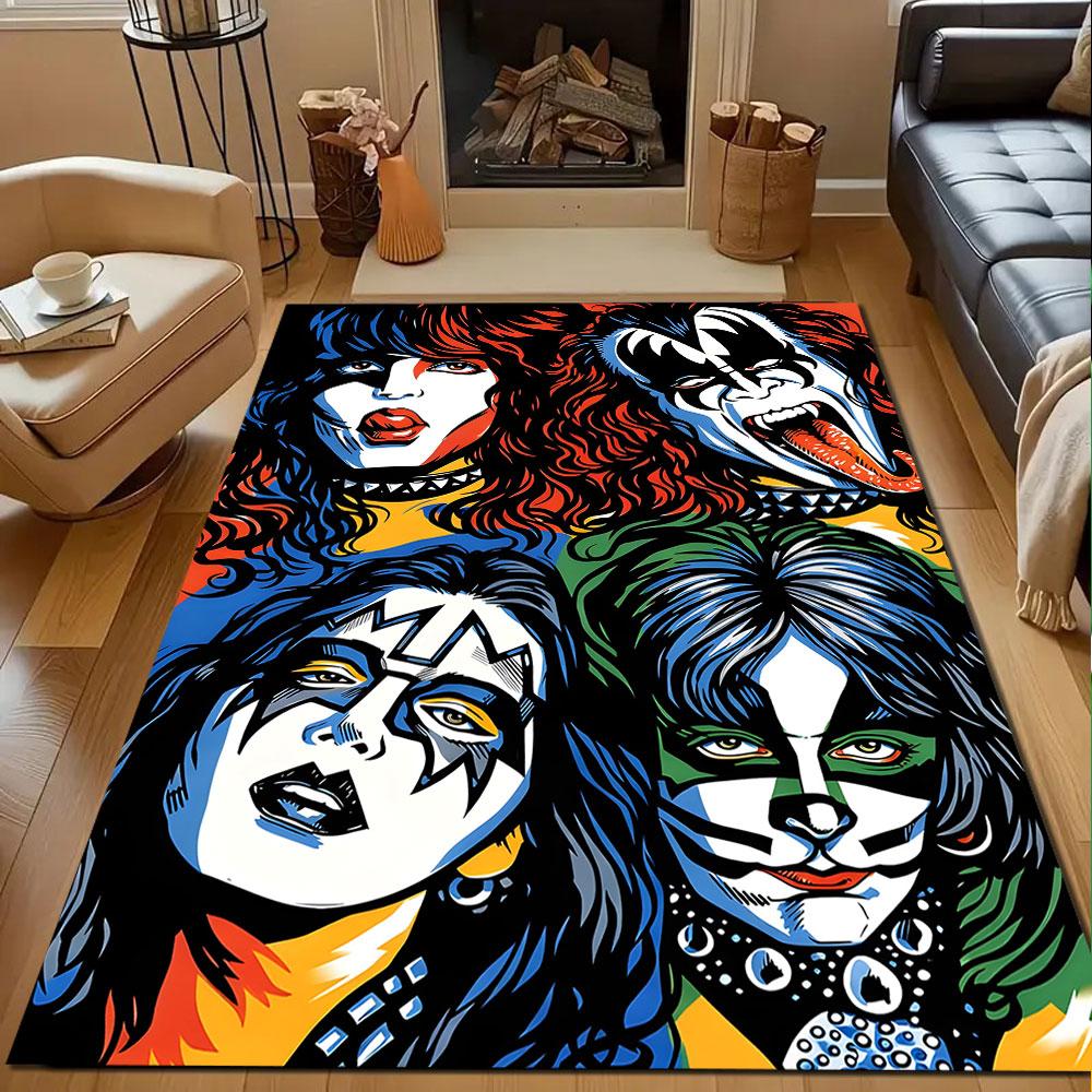 Colorful Rock Band Makeup Art Patterned carpet, non slip mat suitable for living room and bedroom sofas