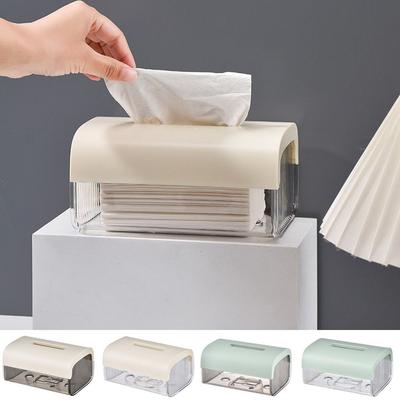 Wandmontierter Taschentuchhalter aus Kunststoff, transparente Taschentuchbox ohne Löcher mit umgedrehter Feder-Papierhandtuchbox für Zuhause