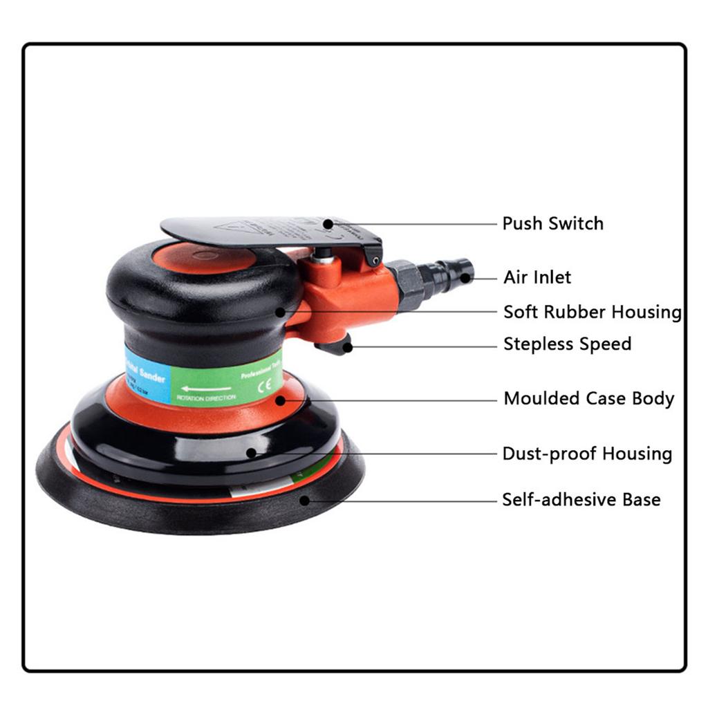 Pneumatic Sander Random Orbital Sander Pneumatic Palm Car Sanders Polishing Sanding Removal for Car Wall Wood Paint 12000rpm 1Celsius4in Inlet 0.6