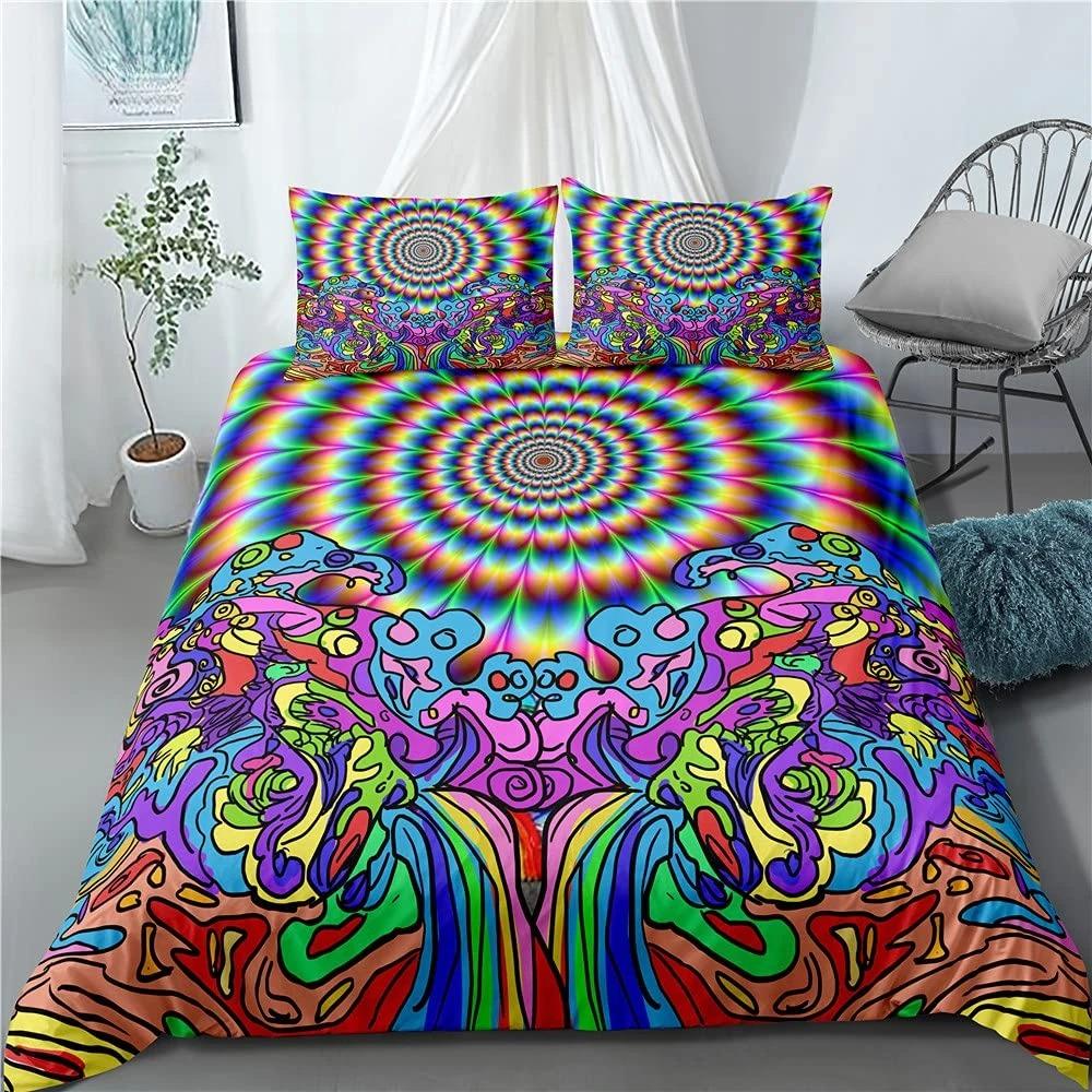 

Trippy Alien Duvet Cover Set Queen Alien Skull Bedding Set Psychedelic Space Watercolor Colorful Queen Size Bedspread Alien Gift 70x133cm