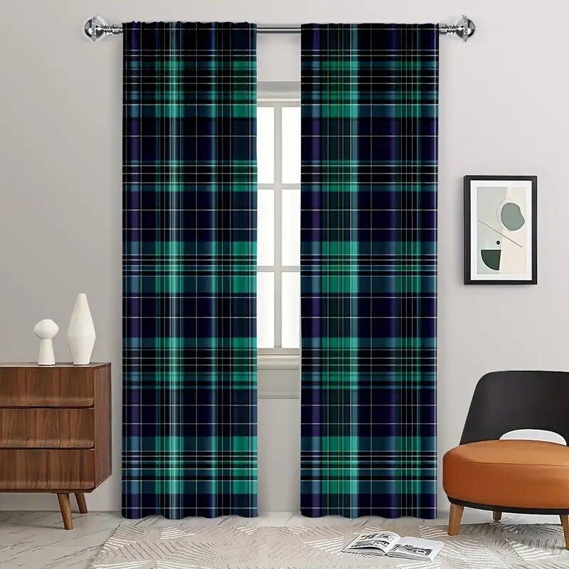Scottish Folk Legend Checkered Pattern Printed Curtains Window Decorations Home Room Curtain Made Of Polyester Washable