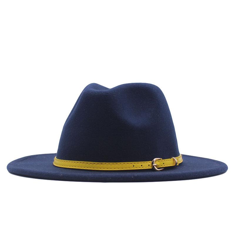 European and American style spring and autumn winter imitation felt big brim hat British retro woolen top hat men's and women's travel Panama jazz hat