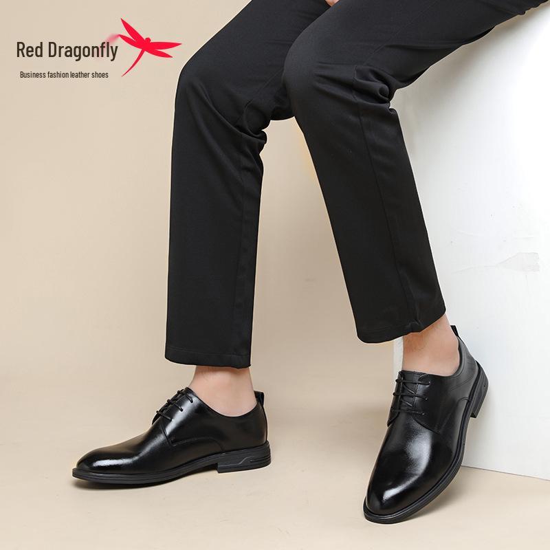 Red Dragonfly Men's Genuine Leather Derby Shoes - Formal British Style for Business and Civil Servants.