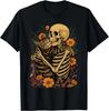 Skeleton Hug Cat Floral Graphic Unisex T-Shirt Halloween Tee S-5XL