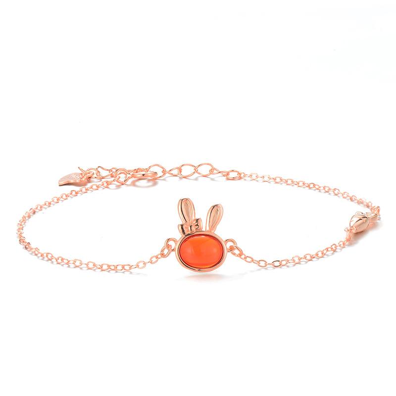 Cute Girl Heart Series Rabbit Red Agate S925 Pur Silver Bratara pentru fete