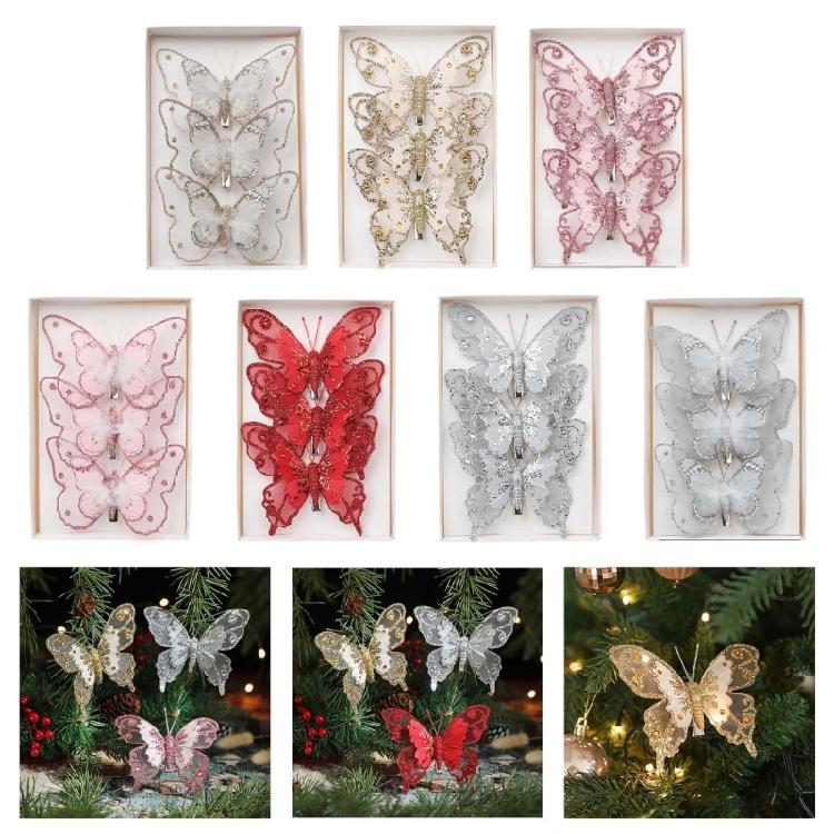 Glittering Butterfly Christmas Ornament Unique Butterfly Hanging Ornament for Christmas Tree and Holiday Decorations