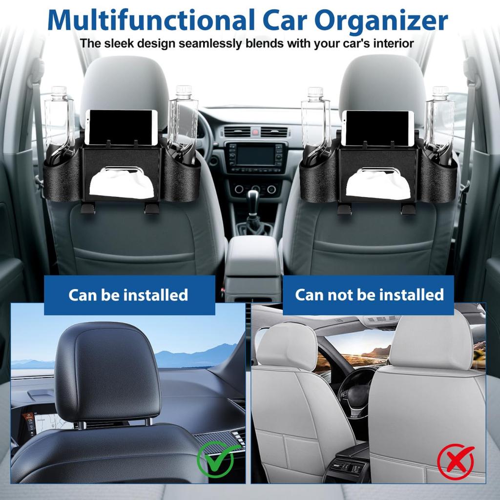 FRCOLOR Multifunctional Car Storage Drink Holder Tissue with Drink Holder Storage Stylish and Neat Car Interior Storage Box, & Case, 34x21x18cm, Hook,