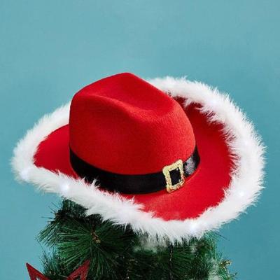 Cappello da cowboy rosso per feste di Natale con bordo bianco in pelliccia Cappello da Babbo Natale per carnevale occidentale per uomini e donne
