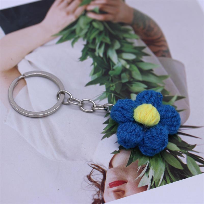 Creative Handmade Knitted Sunflower Keychain Keyring For Women Girl Cute Crocheted Flower Pendant Car Key Ring Handbag Gifts New