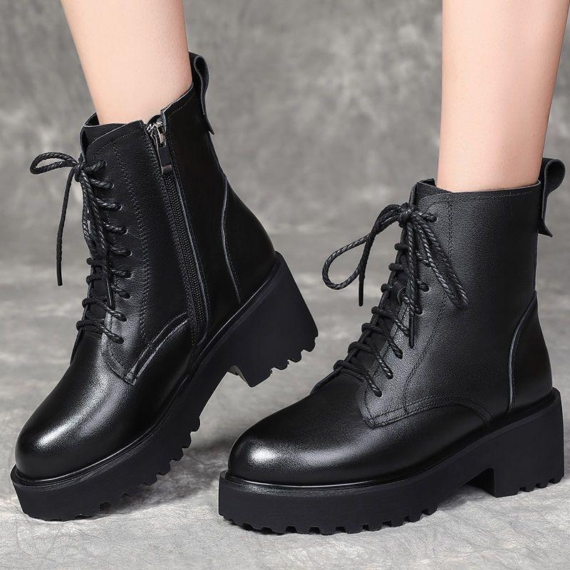 Fashion Booties Leather Lace-up Combat Chunky Hot Y2k Woman Short Shoes Chic and Elegant Trend 2025 New In Sale Pu Ankle Boots for Women