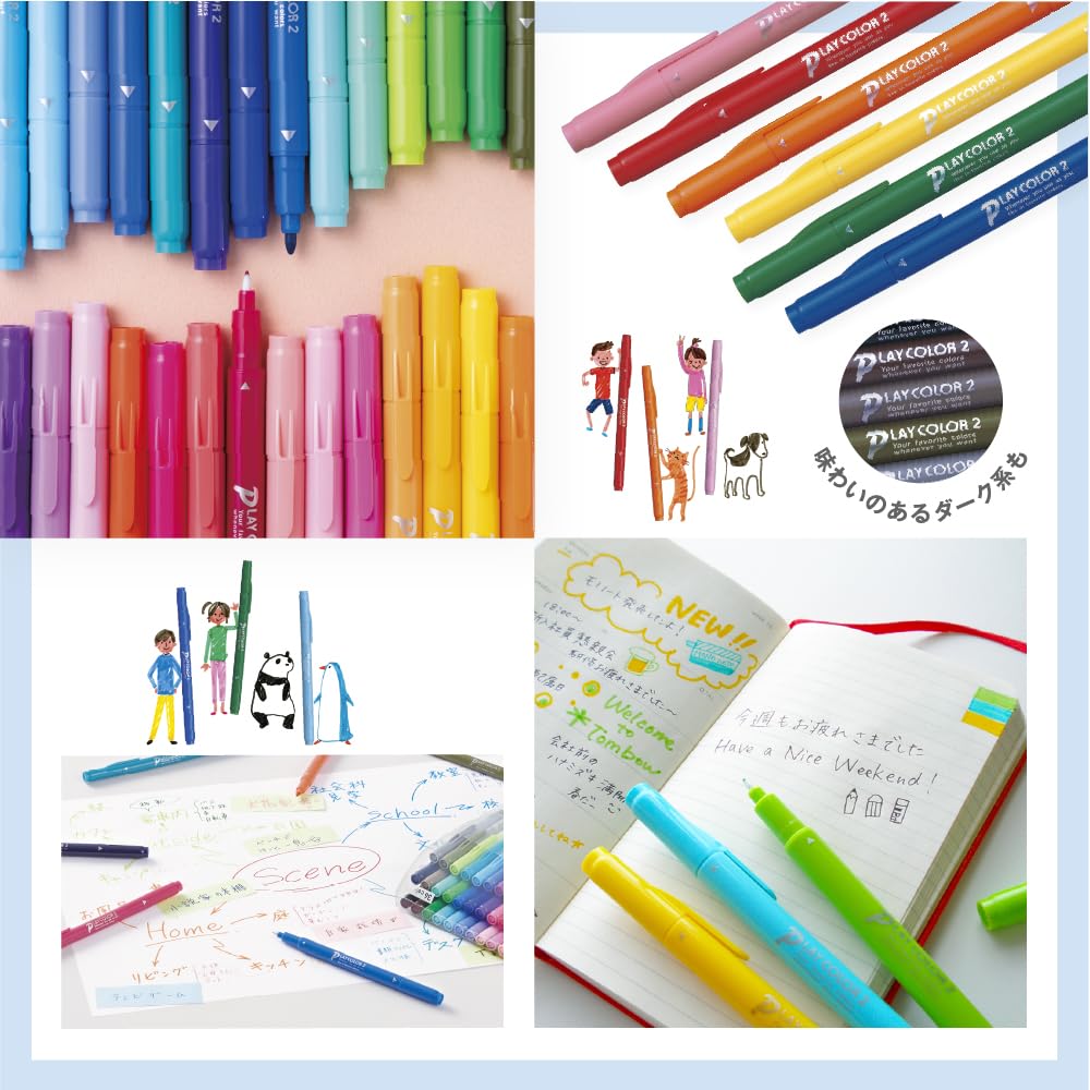 Tombow Sign 12 Colors Thick Thin Twin Play Color 2 Water-Based Pens, (1.2mm & 0.4mm Type), GCB-011