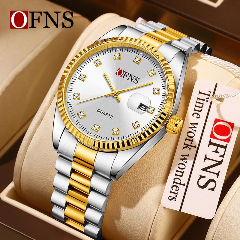 Oufanni Unisex Luminous Quartz Watch with Sunburst Dial and Waterproof Leather-Steel Band.