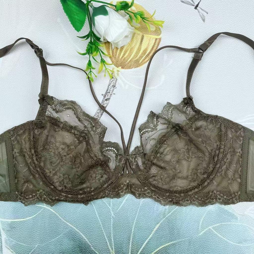 Fat mm underwear women's soft steel rim gathered lace sexy big breasts small sponge-free bra