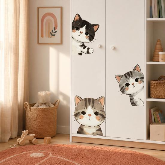 3 Stück Guckende Katze Rausguckende Wandaufkleber Cartoon Katzen Aufkleber Abnehmbar Abziehen