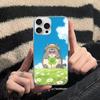 Cute T-Totoroes Silver Gradient Pleated Water Ripple Phone Case for IPhone 17 16 15 14 13 12 11 Pro Max
