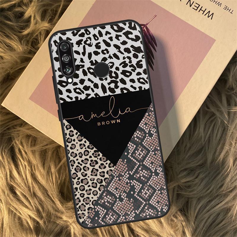 

Custom Leopard Rose Gold Name Case For Huawei P30 P20 P50 Pro P40 Lite P Smart 2021 Nova 5T For Honor X8 X9a 50 70 Cover Honor 50
