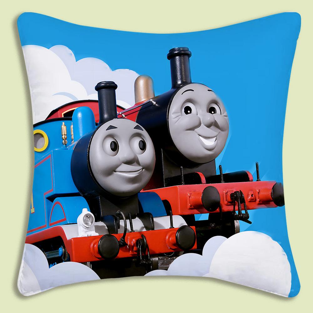 Thomas The Train Square Pillow Covers Cartoon Sofa Decorative Home Double-Sided Printing Short Plush Cute Cushion Cover