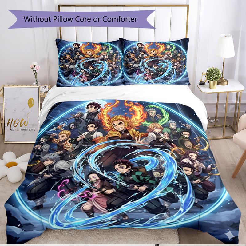 3pcs Duvet Cover Set (1*Duvet Cover + 2*Pillowcase, Without Core), Demon Slayer Print Soft All‑Season Bedding Set, Home Bedroom Decor Gift
