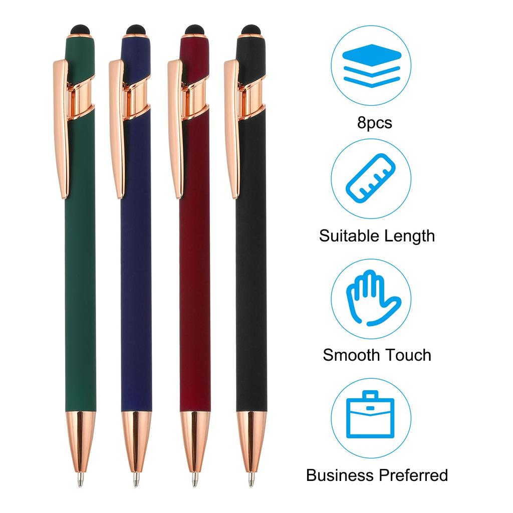 PATIKIL 8pcs Black Ink Ballpoint Pens Crystal Diamond Twisted Metal Pen Medium Point for Note Taking Journaling Multicolor 1.0mm