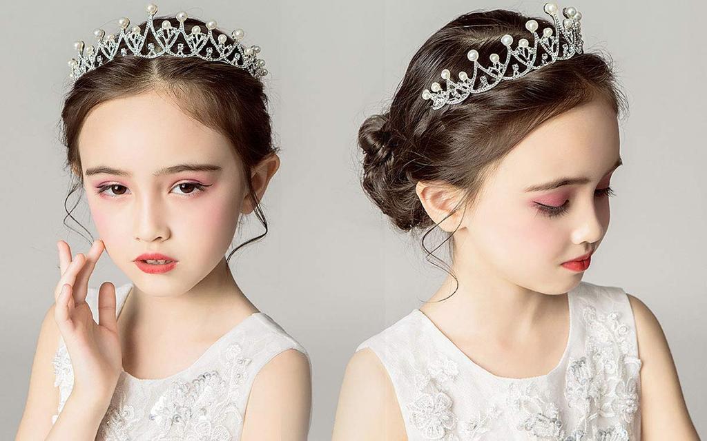 Cemellia Kinder-Krone Blume Tiara Haarschmuck, Formell, Kristall- und Perlen-Haarschmuck, Funkelnd, Perfekt für Hochzeiten, Aufführungen,
