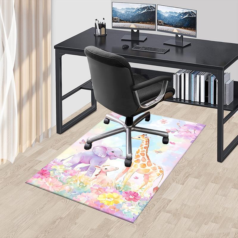 1PC Elephant Giraffe Non-Slip Floor Carpet, Office, Family, Bedroom, Studio - Large Area Rug, Vibrant Colors, Longlasting Material-X423