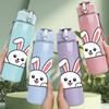 1PC Simple White Rabbit Silhouette 750ml Color Plastic Sports Water Bottle Leakproof Flip Straw Lid Suitable for Sports Office Home Use