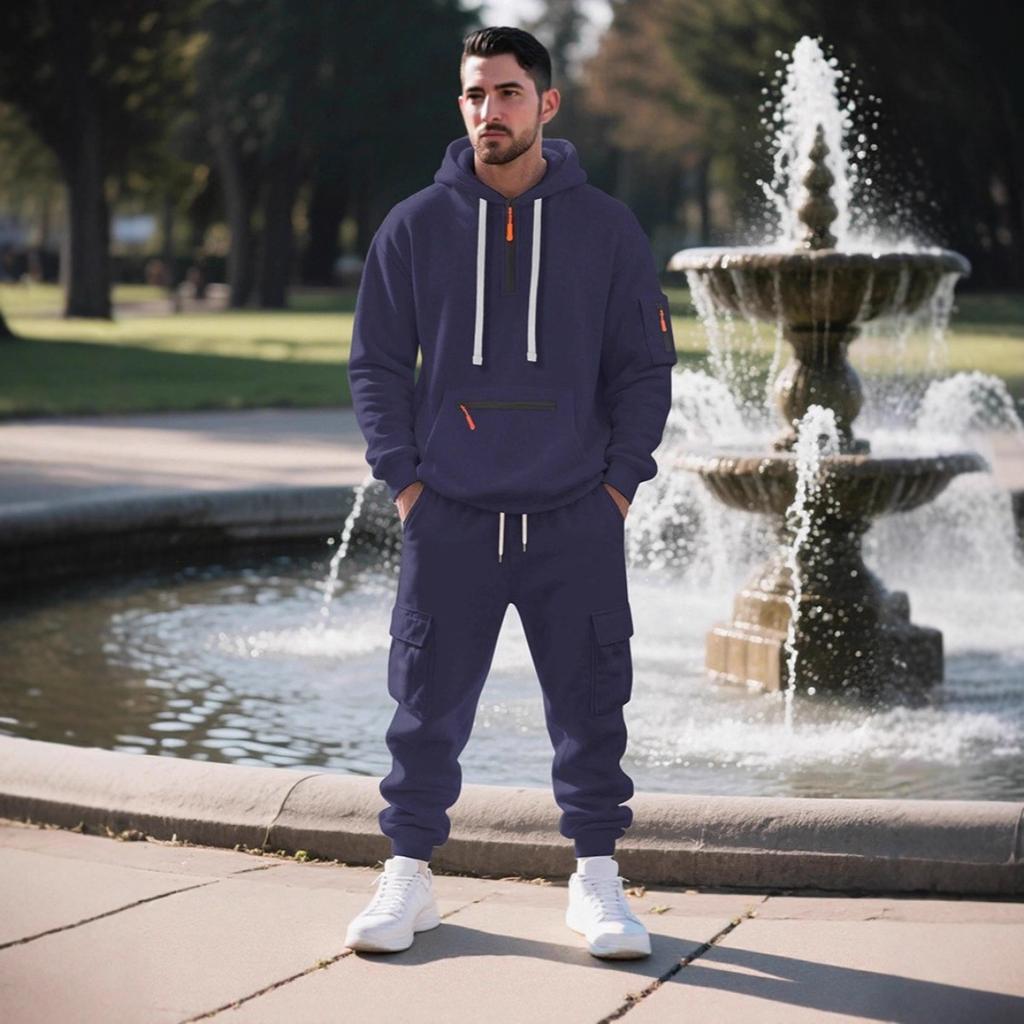 Winter Heavyweight Fleece Hoodie Loose Men's Casual Sports Workwear Trendy Set