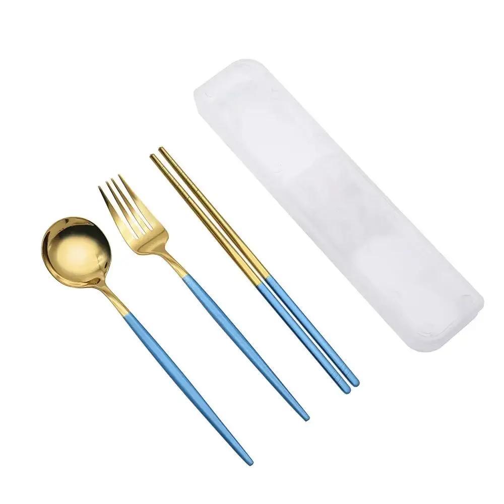 New Spoon Fork Chopsticks Set Storage Box Tableware Coffee Snack Fruit Dessert Portable Spoon Fork Chopstick Set Stainless Steel