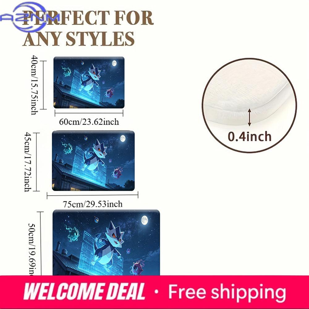 Cyber Night City Pokemon Print Doormat Non-Slip Water Absorbent Floor Mat for Home Decor