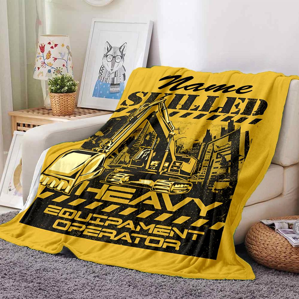 Custom Name excavator Theme Printed Blanket - Perfect for Couch, Bed, Travel & Outdoor Use | Machine Washable, Cozy & Durable.