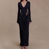 Autumn Fashion Harajuku Ins High Street Trend Folds Sexy Deep V-Neck Solid Color Dress European American