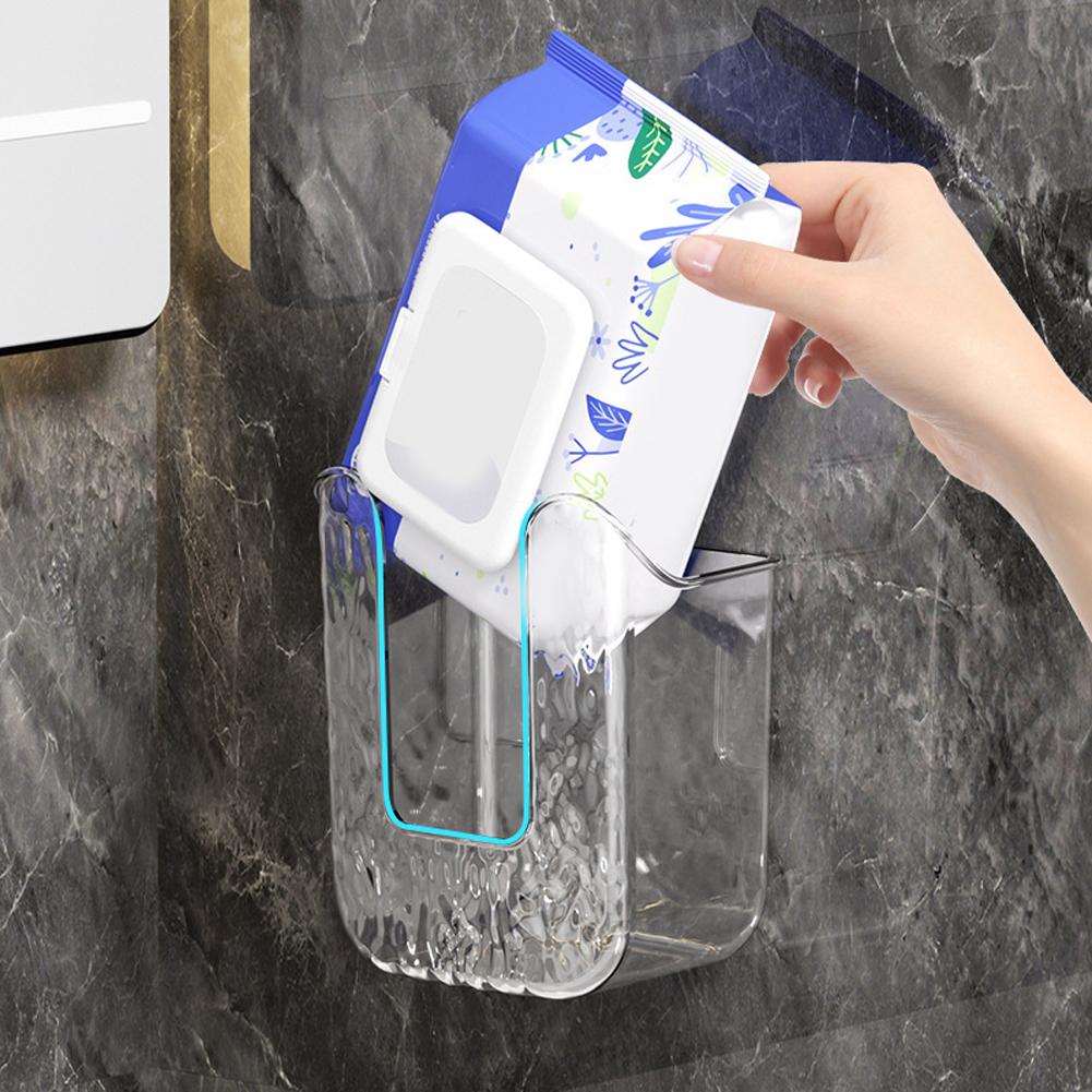 Wall Mounted Tissue Box Kitchen Wipes Storage Box Invisible Sticker Mounting