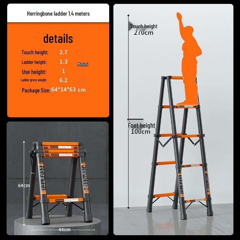 Multi-Function Thickened Carbon Steel Telescopic Ladder: Household A-Frame & Bamboo Joint Folding Engineering Ladder