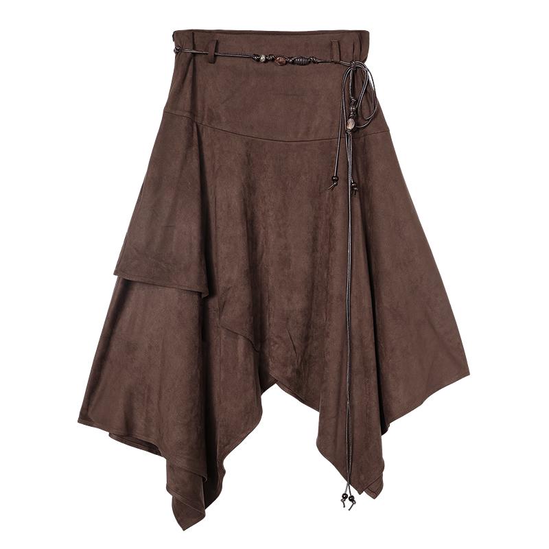 Betu Women's Suede A-Line Skirt with Belt