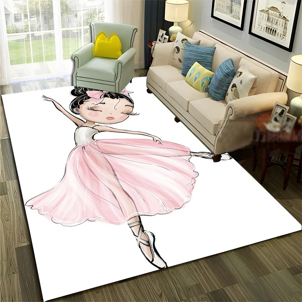 3D Cute Ballet Girl Ballerina Fairy Cartoon Carpet Rug for Home Living Room Bedroom Sofa Doormat Decor,Child Non-slip Floor Mat
