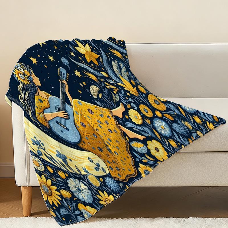 Dreamy Illustration Flannel Blanket - Anti-Pilling, Soft Warm All-Season Throw, Ideal for Postpartum, Home Decor, Bedroom, Halloween & Christmas Use