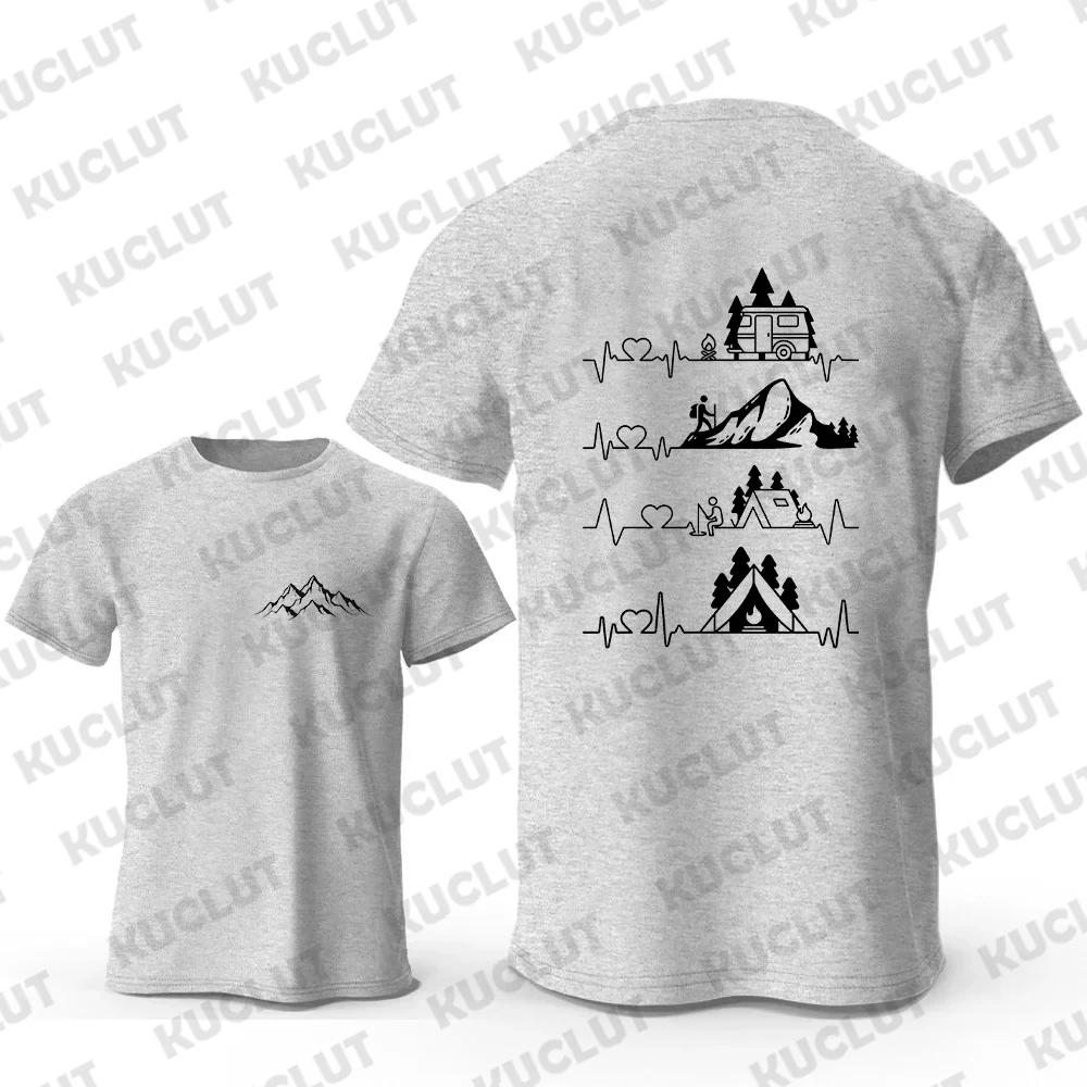 Men's T-shirts Oversized Y2k Clothes Tops Casual Streetwear Camping Outdoor Two Sided Print Camper Hiking Graphic Mountain Tees