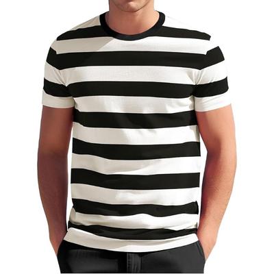 Mens Striped Shirt Short Sleeve Stripe Shirts Crewneck T-Shirts Classic Stylish Patchwork Tops Casual Workout Blouse